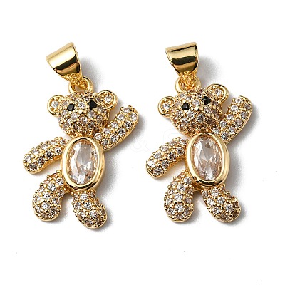 Rack Plating Brass Micro Pave Cubic Zirconia Pendants KK-P235-05G-1