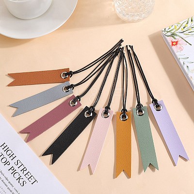 16Pcs 8 Colors Leather Bookmarks AJEW-CP0007-55-1