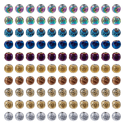150Pcs 10 Colors Electroplated Natural Lava Rock Beads Strands G-PJ0001-03B-1