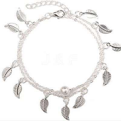 Ethnic Style Alloy Leaf Tassel Double Layered Anklets for Women FS-WG91AE1-02-1