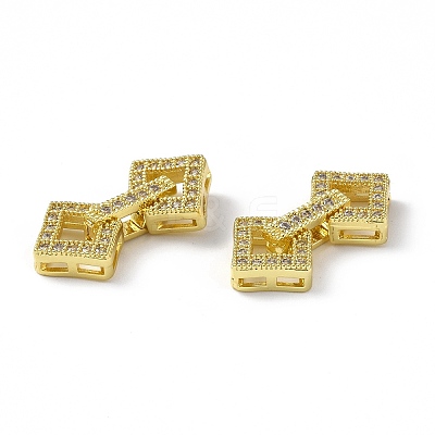 Rack Plating Brass Micro Pave Clear Cubic Zirconia Fold Over Clasps KK-G448-01G-1