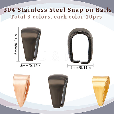 30Pcs 3 Colors 304 Stainless Steel Snap on Bails STAS-SC0005-62-1