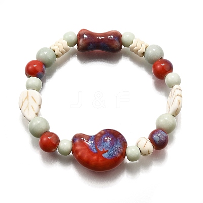 Handmade Porcelain Beads & Synthetic Howlite Beads Stretch Bracelets for Women BJEW-D307-01A-1