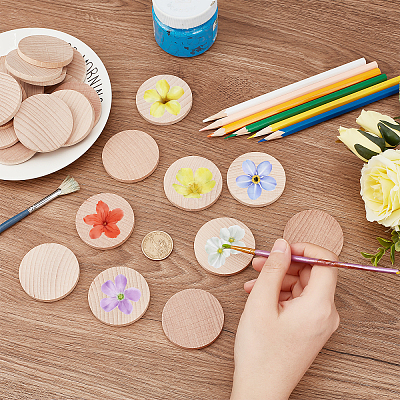 40Pcs Unfinished Beech Wooden Round Pieces WOOD-PH0009-48-1