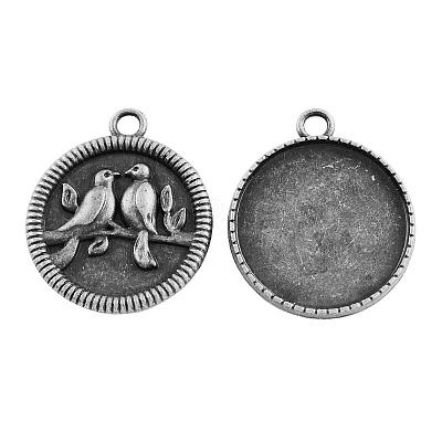 Tibetan Style Alloy Carved Birds Pendant Cabochon Bezel Settings TIBEP-M018-13AS-NF-1