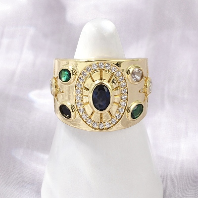 Brass Micro Pave Cubic Zirconia Adjustable Cuff Rings for Women RJEW-C129-10G-1