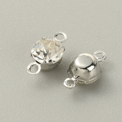 Brass Clear Cubic Zirconia Connector Charms RB-WH0005-002C-P-1