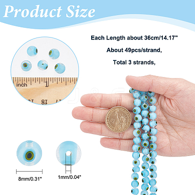 Handmade Evil Eye Lampwork Round Bead Strands LAMP-NB0001-75B-1