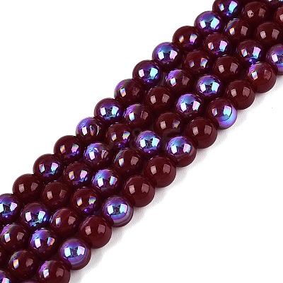 Electroplate Opaque Glass Beads Strands EGLA-Q132-6MM-01C-08-1