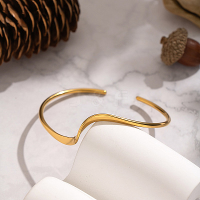 Minimalist Wave Shape 304 Stainless Steel Open Cuff Bracelets for Women LS-XJ3196-1