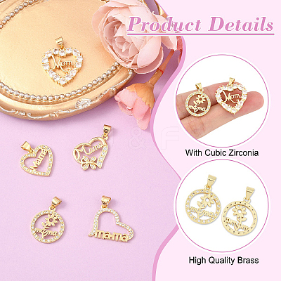 5Pcs 5 Style Brass Micro Pave Clear Cubic Zirconia Pendants ZIRC-YW0001-24-1