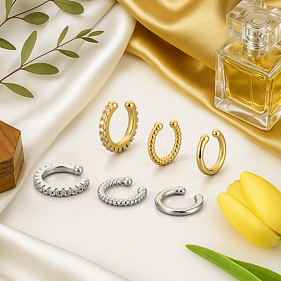 12Pcs 6 Styles Brass C-Shaped Cuff Earrings EJEW-GO0003-29-1