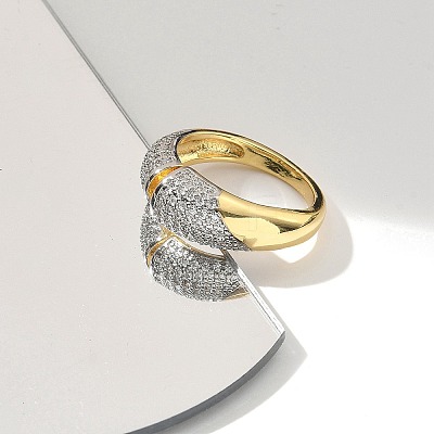 Brass Micro Pave Clear Cubic Zirconia Cuff Finger Rings for Women RJEW-B112-06GP-1
