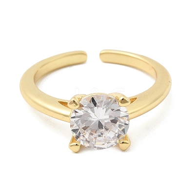 Brass Micro Pave Cubic Zirconia Cuff Open Rings for Women RJEW-B160-04G-1