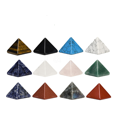 Natural & Synthetic Mixed Gemstone Orgonite Pyramid Display Decorations G-C186-07-1
