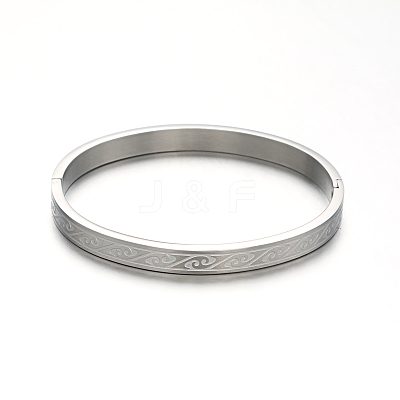 Tarnish Resistant Beautiful Design Carved Vine 304 Stainless Steel Bangles BJEW-D376-15P-B-1