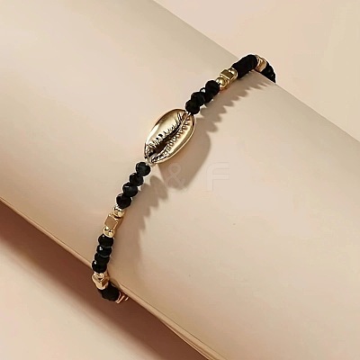 Bohemian Glass Seed Bead & Natural Cowrie Shell Beaded Anklets FS-WG8F2C0-01-1