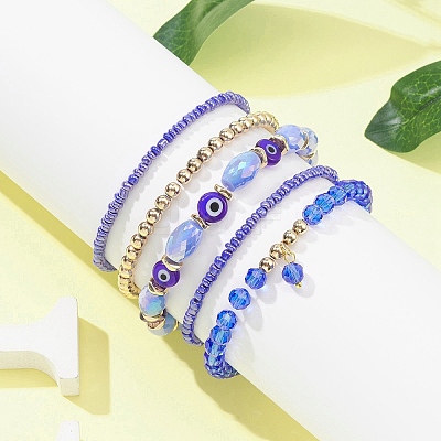 5Pcs 5 Style Glass & Lampwork Evil Eye Stretch Bracelets Set BJEW-JB09619-05-1