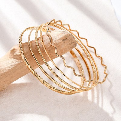 5Pcs 304 Stainless Steel Bangle Set for Women LS-BJEW-S162-01C-G-1