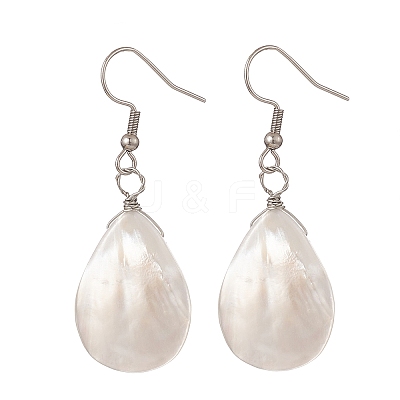 Teardrop Natural Trochid Shell Dangle Earrings EJEW-JE05185-1