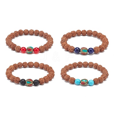 4Pcs 4 Style Natural Rudraksha Mala Bead Bracelets Set BJEW-JB08979-1