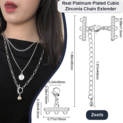2Pcs Brass Micro Pave Clear Cubic Zirconia Chain Extender KK-BBC0013-58-1