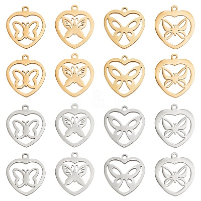 16Pcs 8 Style 201 Stainless Steel Pendants STAS-UN0032-09-1