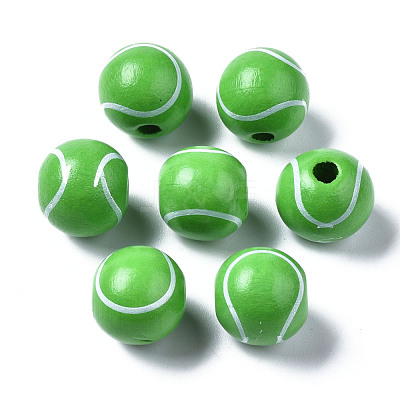 Painted Natural Wood European Beads WOOD-S057-052-1