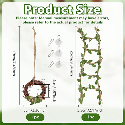 8Pcs Rattan & Jute Cord Hanging Display Deocration for Graden HJEW-OC00396-1