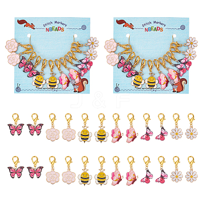Alloy Enamel Bee & Flower & Butterfly Charm Locking Stitch Markers HJEW-PH01786-1