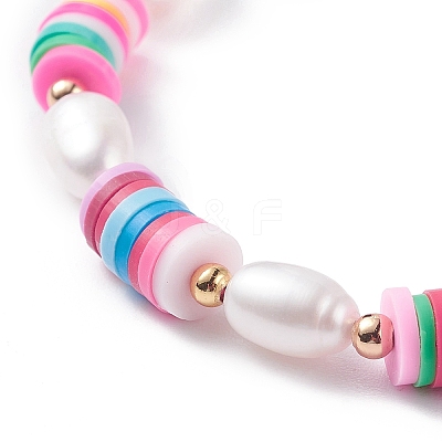 Natural Pearl & Polymer Clay Beaded Bracelet BJEW-TA00084-1