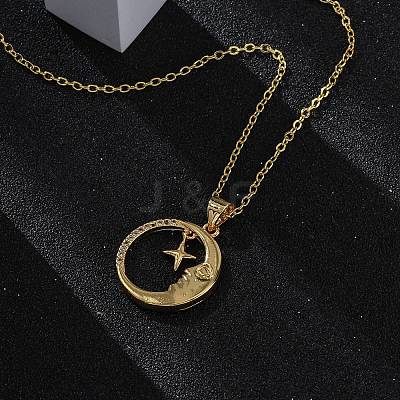 Brass Micro Pave Clear Cubic Zirconia Pendant Necklaces NJEW-S438-05B-G-1