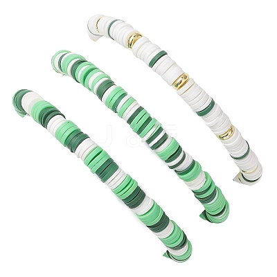 3Pcs Handmade Polymer Clay & Acrylic Beaded Stretch Bracelets for Women BJEW-JB12729-1