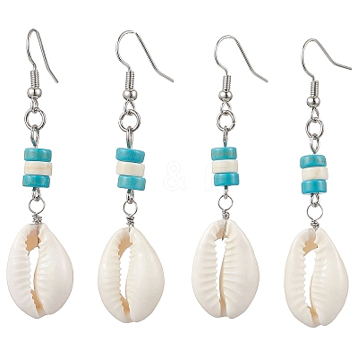 Natural Cowrie Shell Dangle Earrings EJEW-JE06262-1