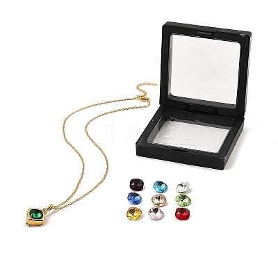 Golden 304 Stainless Steel Rhombus Pendant Necklace NJEW-C015-01G-1