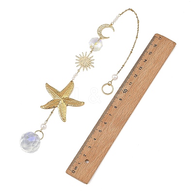 304 Stainless Steel Starfish & Round Glass Hanging Suncatchers HJEW-JM05037-1