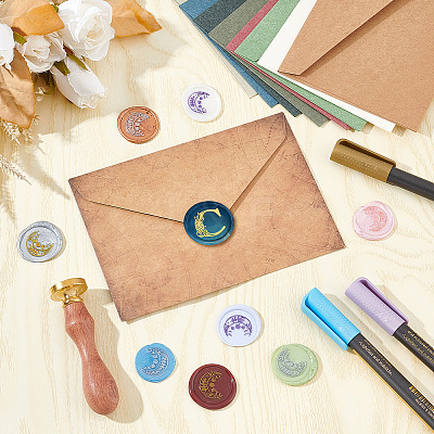 Brass Wax Seal Stamps with Wood Handle AJEW-WH0412-0117-1