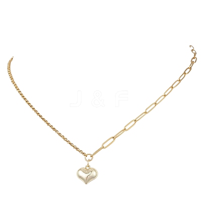 Alloy Heart Pendant 304 Stainless Steel Paperclip Chain & Rolo Chain Necklaces NJEW-JN05812-01-1