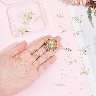 28Pcs Bowknot Shape Brass Earring Hook DIY-SP0001-06G-1
