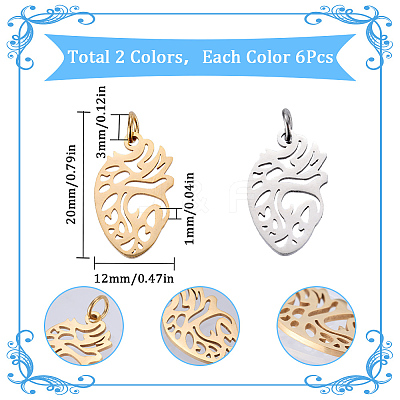 12Pcs 2 Colors 201 Stainless Steel Pendants STAS-SC0008-81-1