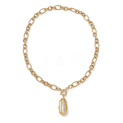 Electroplated Baroque Natural Keshi Pearl Oval Pendant 304 Stainless Steel Figaro Chain Necklaces with OT Clasps for Women NJEW-JN06296-1