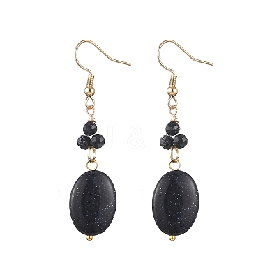 Synthetic Goldstone Oval Dangle Earrings EJEW-JE06601-02-1