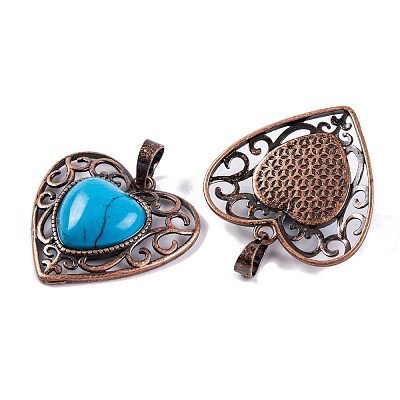 Synthetic Turquoise Peach Love Heart Pendants G-G158-01-09-1