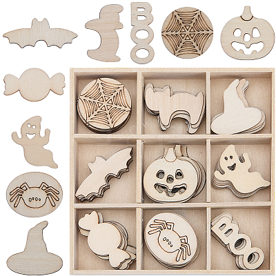 1 Set Halloween Theme Wooden Pendant Decorations WOOD-SC0001-92A-1