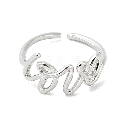 Word Love Brass Open Cuff Ring for Women RJEW-A040-04P-1