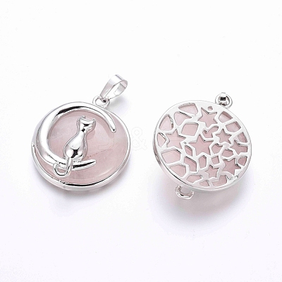 Natural Rose Quartz Kitten Pendants G-J386-B09-1