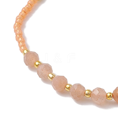 Adjustable Natural Sunstone & Seed Braided Bead Bracelets BJEW-JB10181-02-1