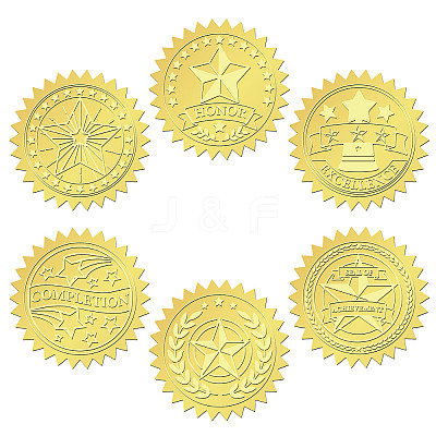 6 Patterns Aluminium-foil Paper Adhesive Embossed Stickers DIY-WH0451-011-1