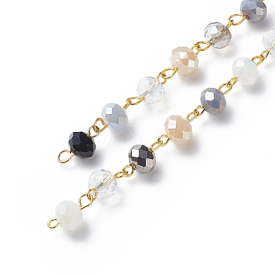 Handmade Electroplate Glass Faceted Rondelle Beaded Chains AJEW-SZ0002-41C-1