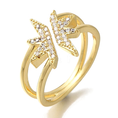 Rack Plating Crown Brass Clear Cubic Zirconia Open Cuff Rings RJEW-S411-05G-1